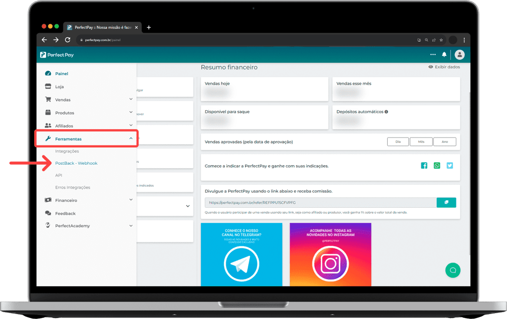 Plataforma PerfectPay - Configurar Webhooks Passo 01