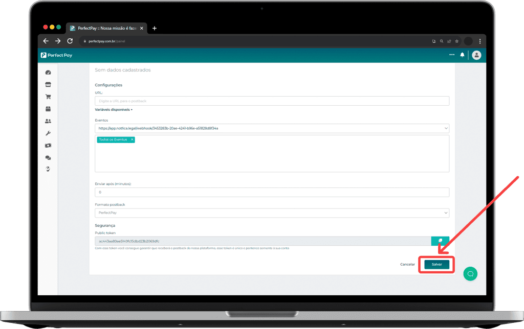 Plataforma PerfectPay - Configurar Webhooks Passo 03